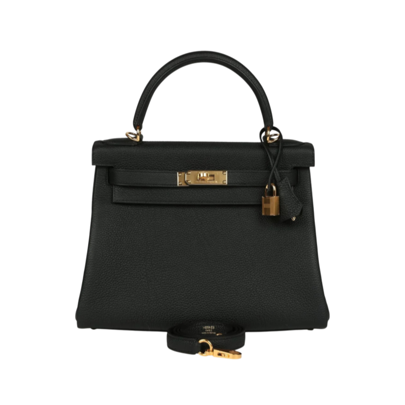 Kelly Retourne 28 Black Togo Gold Hardware