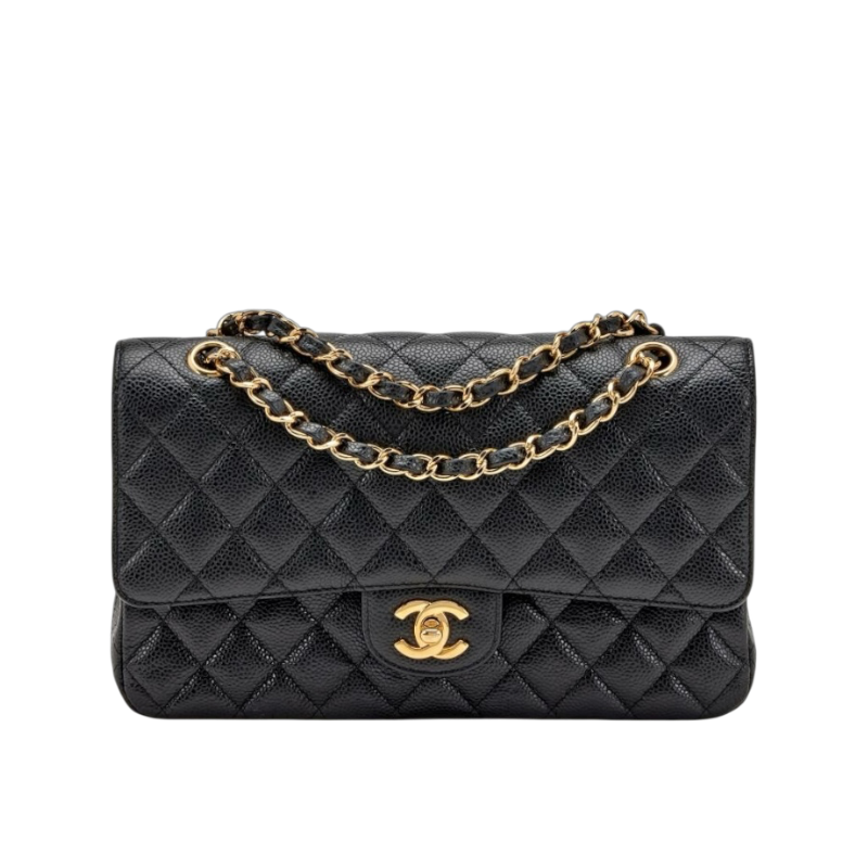 Classic Double Flap Bag Quilted Caviar Medium Gold Hardware